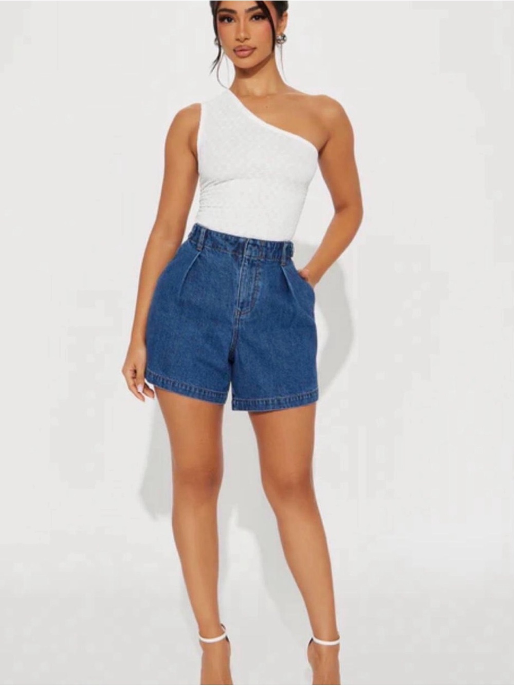Fashion Nova High-Waist Denim Shorts in Blue